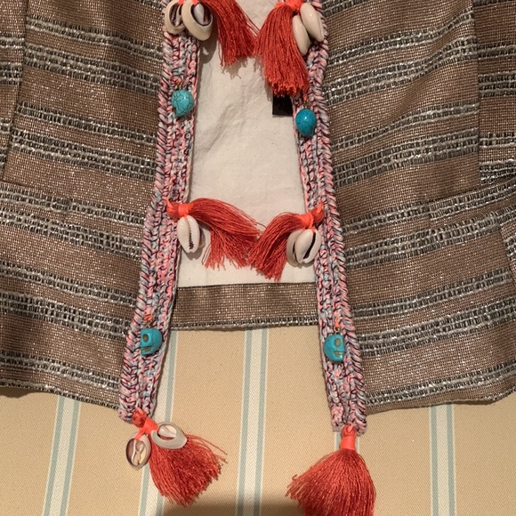 NWOT MAISON SCOTCH LUXURY CROPPED JACKET FRINGE SEASHELLS TURQUOISE EMBELLISHED - Picture 5 of 13